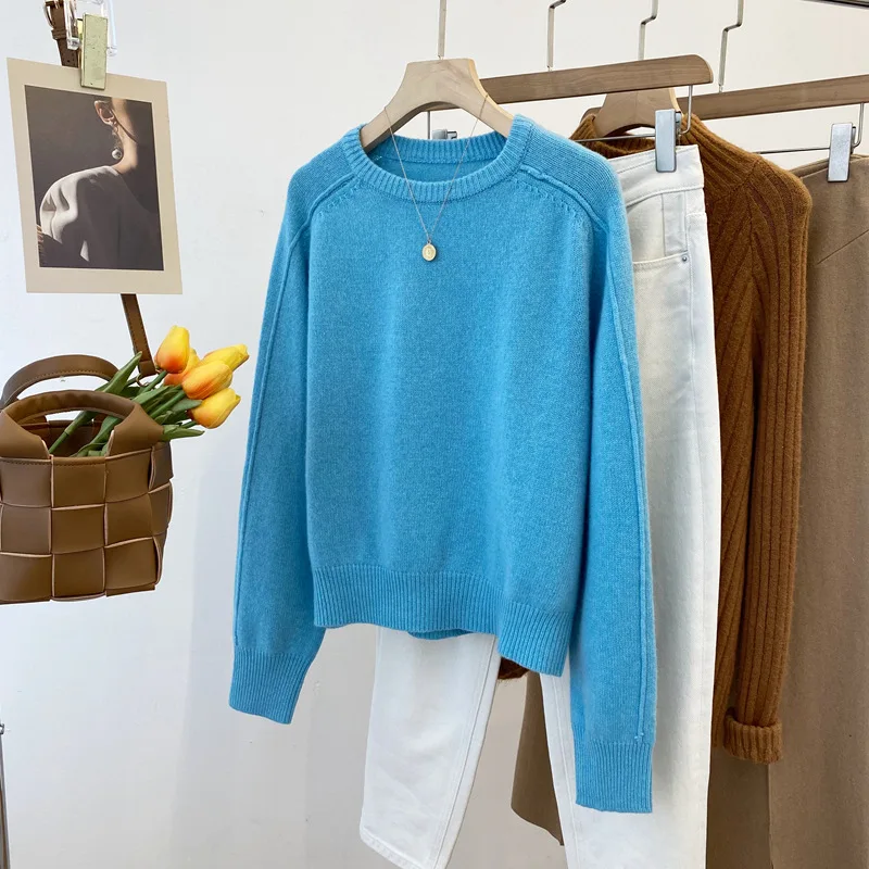

Wool Sweaters Loose Autumn Winter High-quality Knitwear Round Neck Anti-bone Suture Process Tops Raglan Sleeves Solid Pullovers