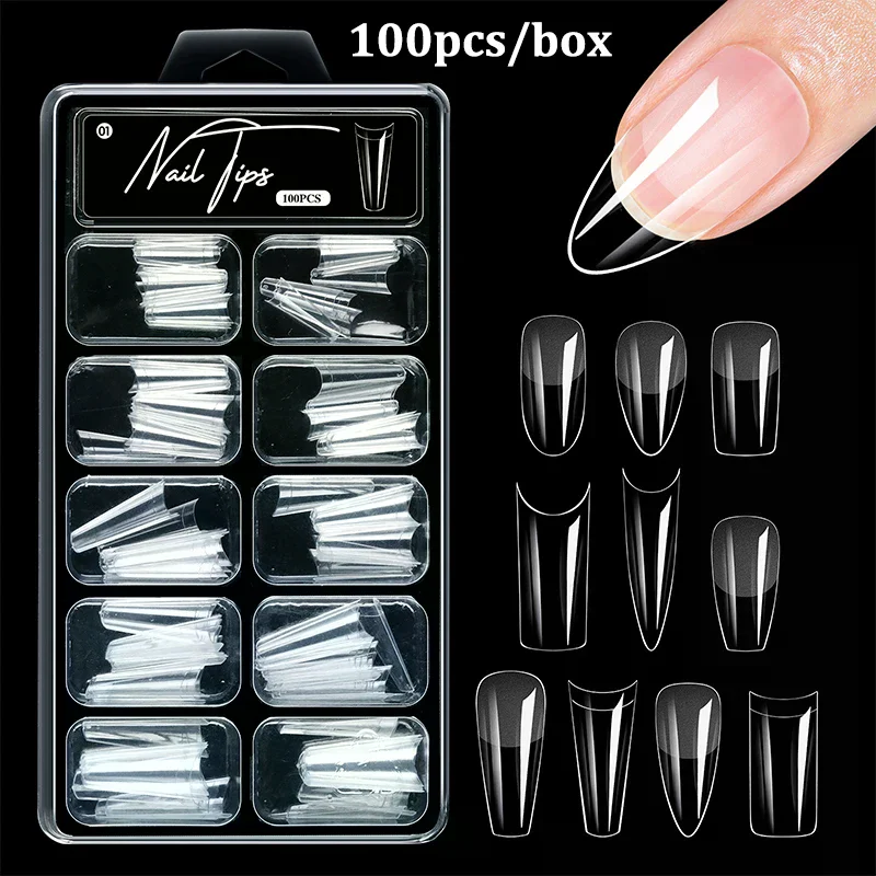 100Pcs Soft Gel False Nail Tips Short Square Coffin Almond Artificial Press On Fake Nails Extension Manicure Tools