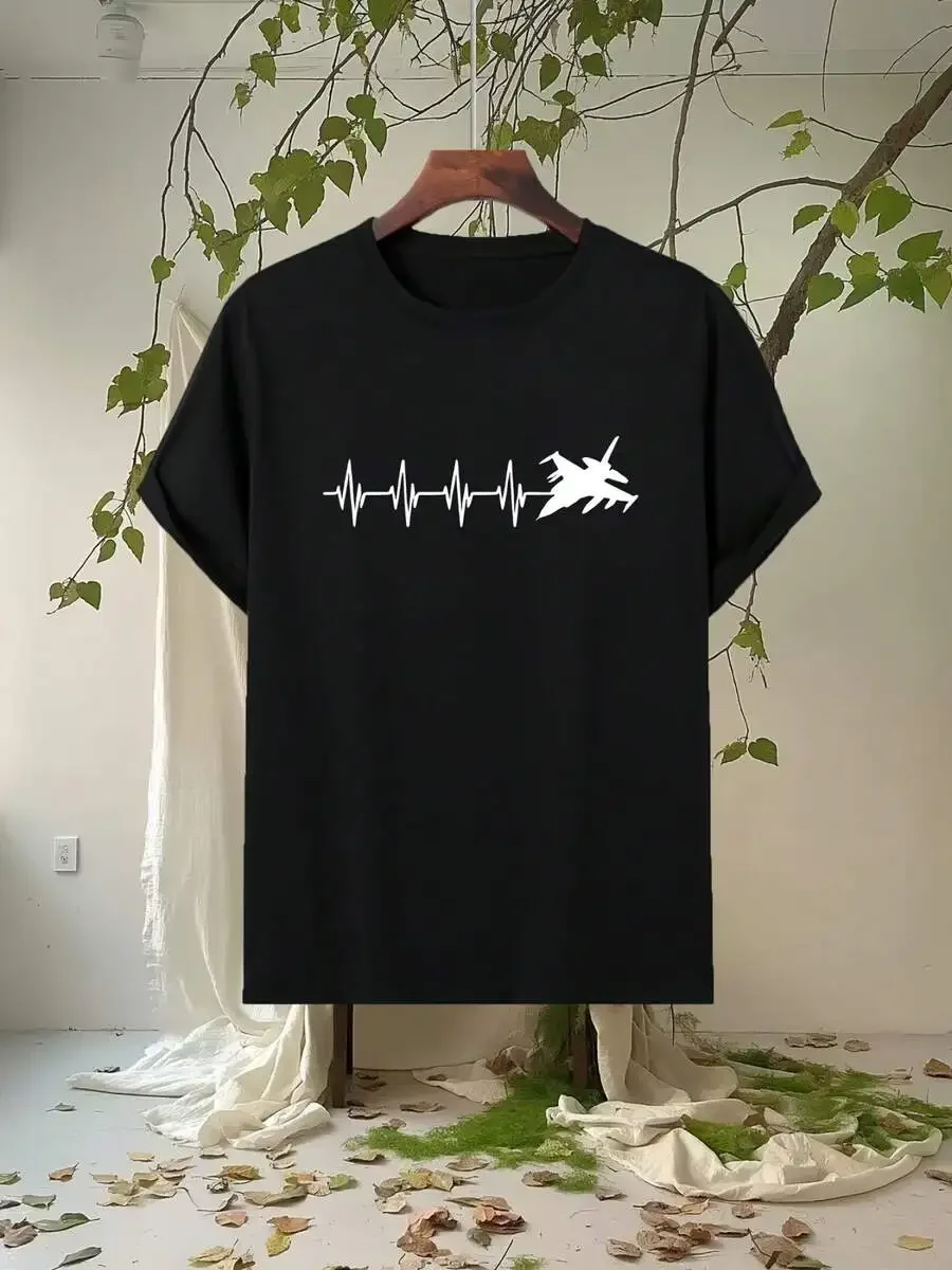 Men Casual Crew Neck T-Shirt With Fighter Jet Graphic Regular Fit Machine Washable Ideal For Everyday And Sports Wear