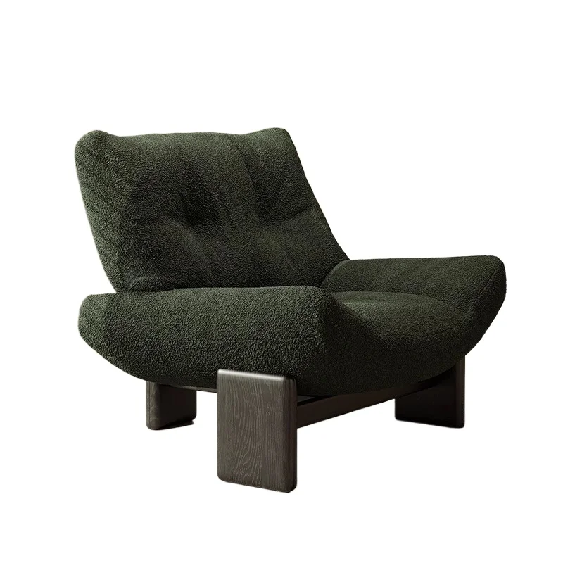 Retro single sofa chair, wabi sandy wind solid wood hotel living room club reception homestay negotiation lounge chair