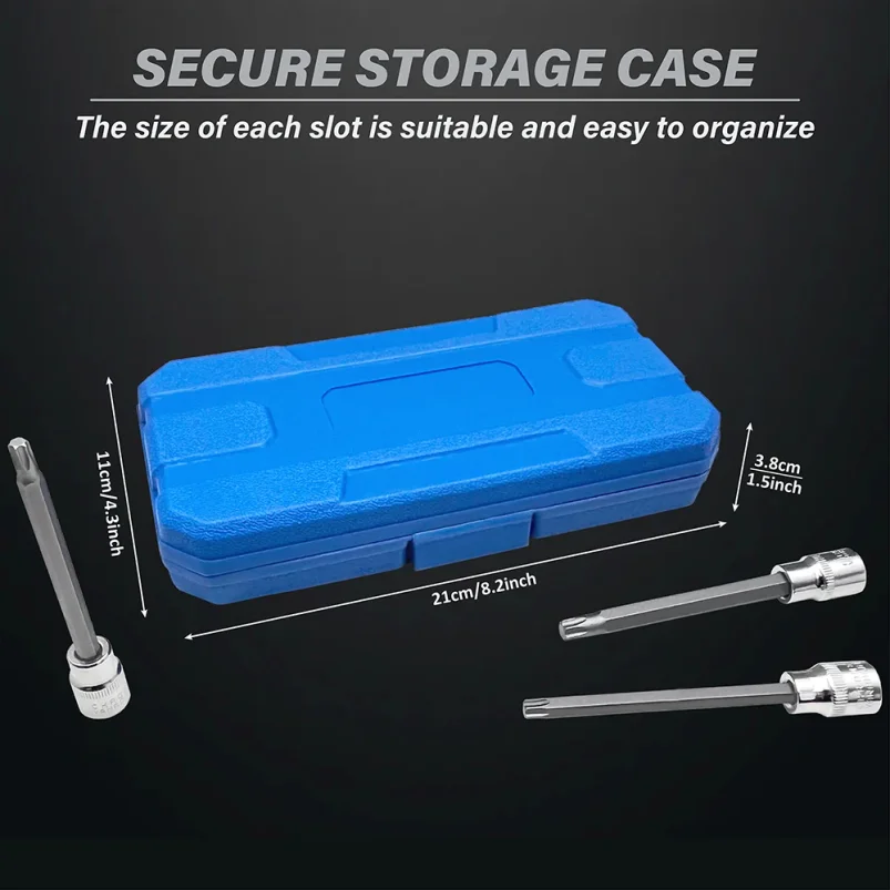 Extra Long Torx Star Bit Socket Set 7 Piece T25-T60 CR-V and S2 Material 3/8" Drive 110mm Length - view 4