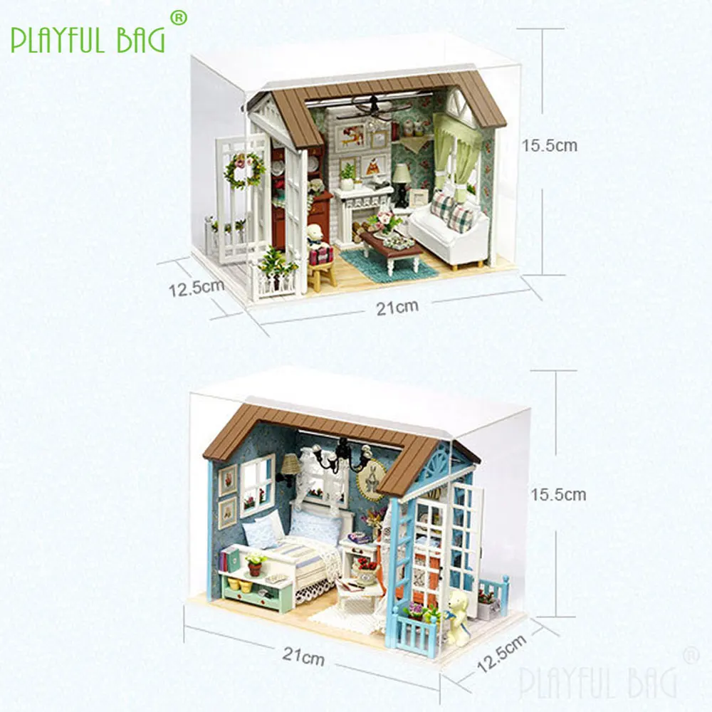 DIY 木製ミニチュアドールハウスキット組み立てる 3D パズル手組み立てモデル木造住宅ルームクラフト子供のギフトのおもちゃ HG377
