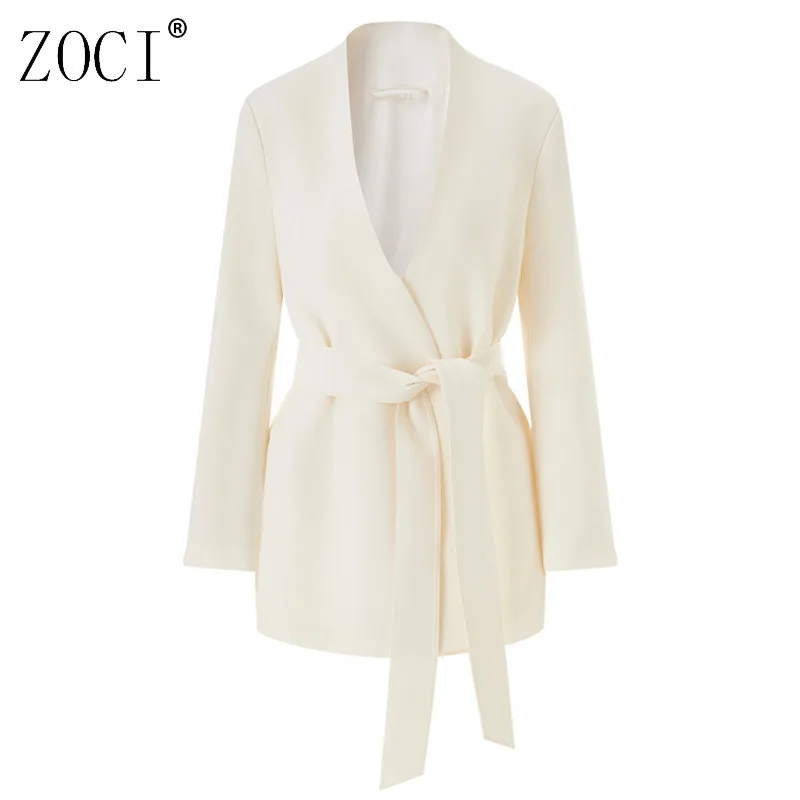 ZOCI-cárdigan con frente abierto para mujer, chaqueta con cinturón y cuello en V, prendas de vestir informales para oficina, abrigo ligero, novedad de invierno 2025