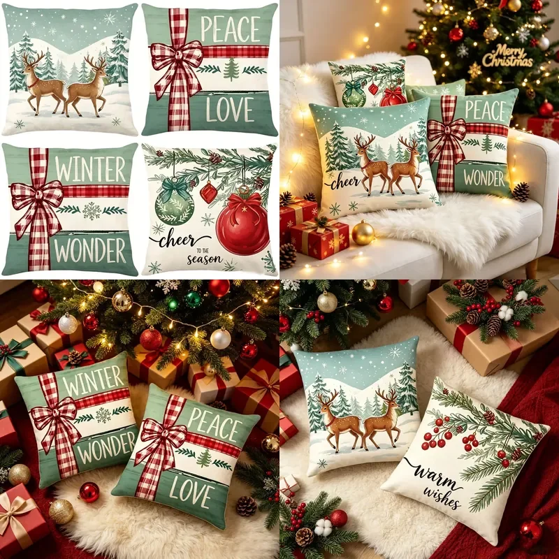 Cross-border Christmas pillowcase Elk snowflake print cushion cover Home holiday Christmas atmosphere Bed backrest cover