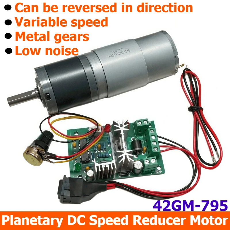 Planetary DC speed reduction motor 42GM-795, 24V reversible motor with speed controller, bracket