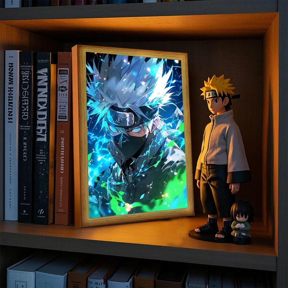 Anime Naruto Figure Sticker Light Painting Photo Frame Room Decor Led Night Light Sasuke Gaara Moon Lamp Birthday Gifts