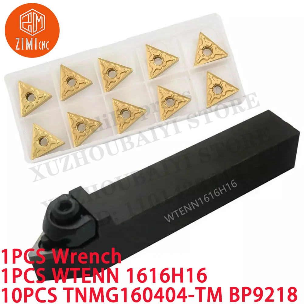 

1PCS WTENN1616H16 Turning Tool Holder +10PCS TNMG160404-TM Turning Carbide Inserts CNC tool metal lathe mechanical cutting tools