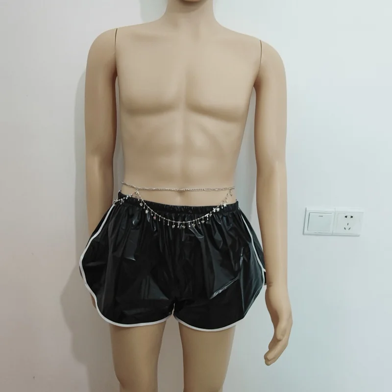 

Sexy Men ABDL Transparent PVC EPU Plastic Panties, Soft Gloss Loose Casual Couple Briefs Elastic waistband Waterproof Shorts