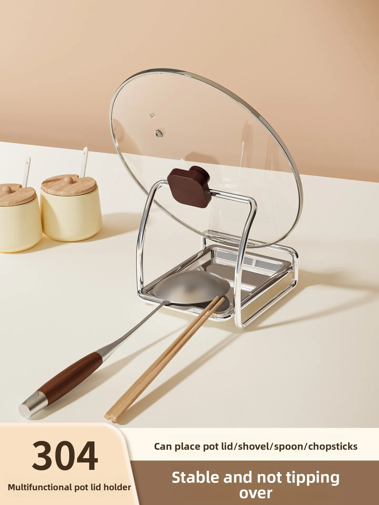 

Держатель для крышек из нержавеющей стали 304, многофункциональная подставка для хранения крышек на кухонной столешнице, подставка для ложек и кухонных принадлежностей