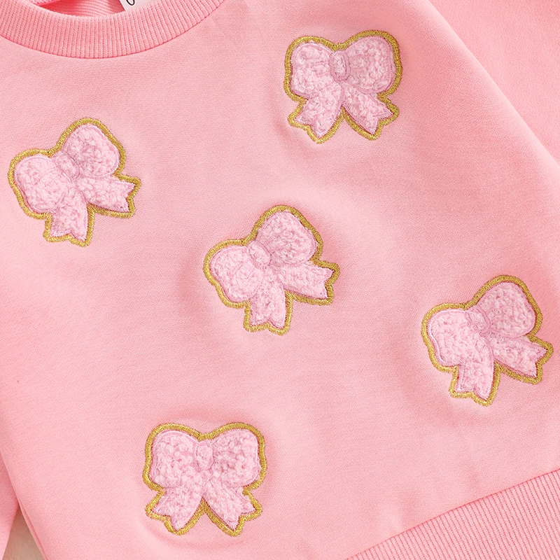 Толстовка для маленьких девочек, пуловеры с длинными рукавами и вышивкой с бантом, осенние топы для малышей, милая осенняя одежда, наряд