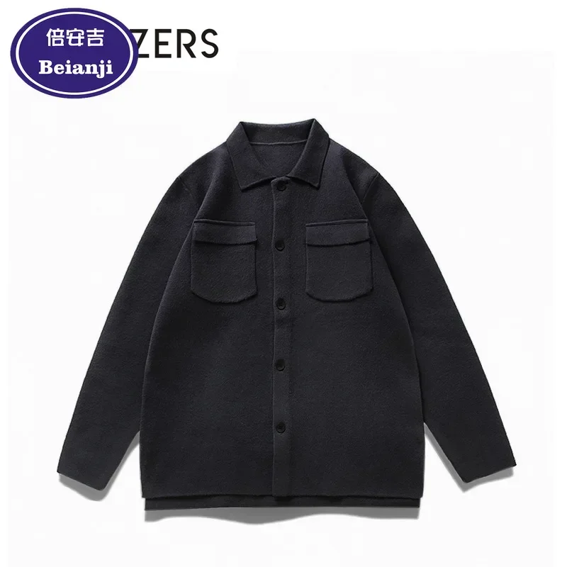 

Cardigan Knit Sweater Men 2025 Autumn Winter Navy Color Soft Fleece Sherpa Workwear Loose Button Long Sleeve Top Jacket Beianji