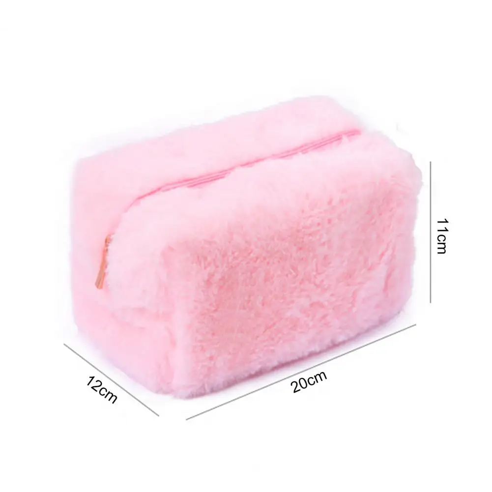 Cute Fur Cosmetic Bag Large Capacity Portable Soft Fuzzy Plush Solid Color Travel Washing Toiletry Makeup Case Plush Pen Pouch