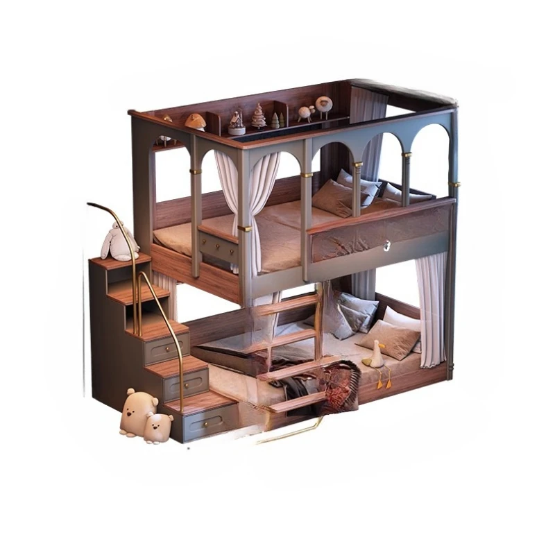 

Medieval children's bed, small apartment duplex castle siblings do not interfere with each other mother and child high