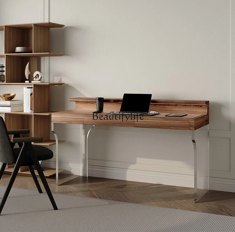 

LJYItalian Minimalist Solid Wood Leather Desk with Light Modern Simple Computer Desk Storage Organizer