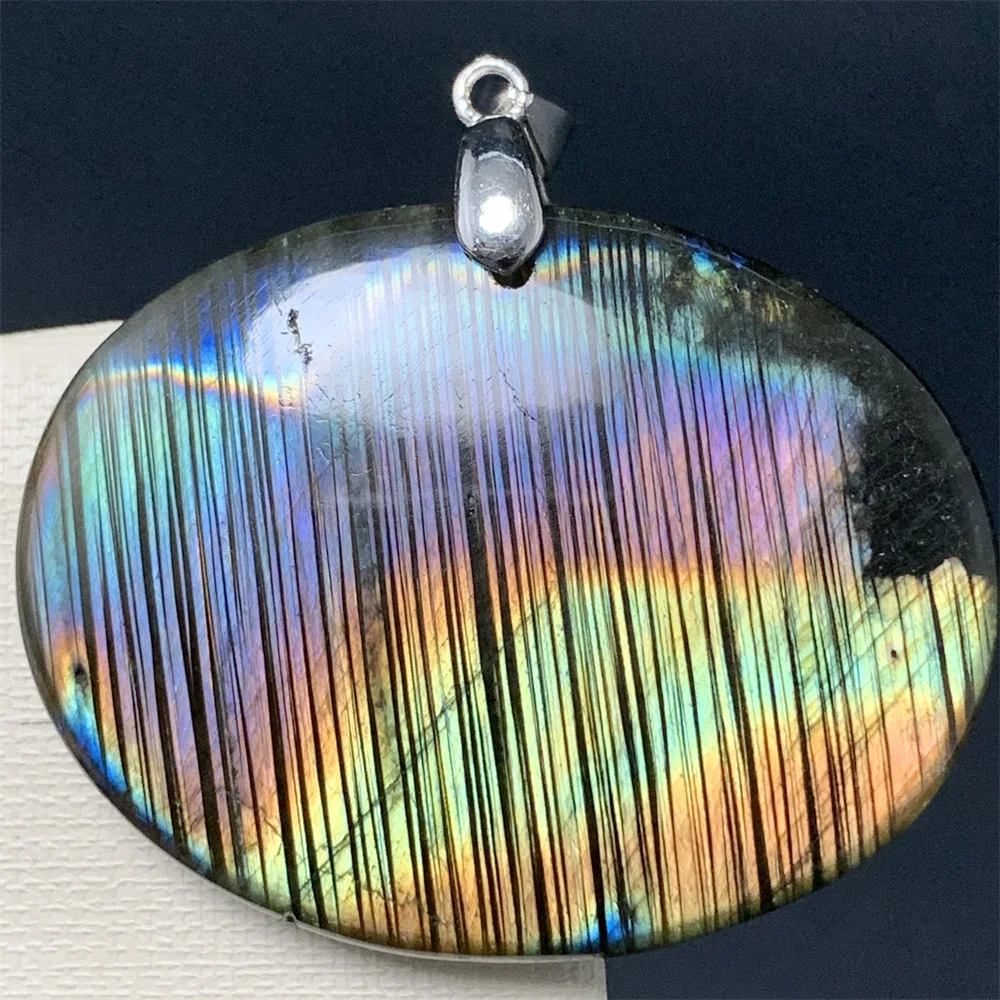 Stunning Colorful Natural Rainbow Labradorite Pendants Women Fabulous Orange Yellow Blue Purple Light Labradorite Beads Charming view 5