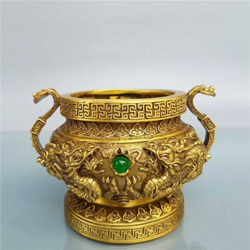 treasure bowl, , brass nine-dragon incense , Ruyi ear-shaped , home worship burner, incens