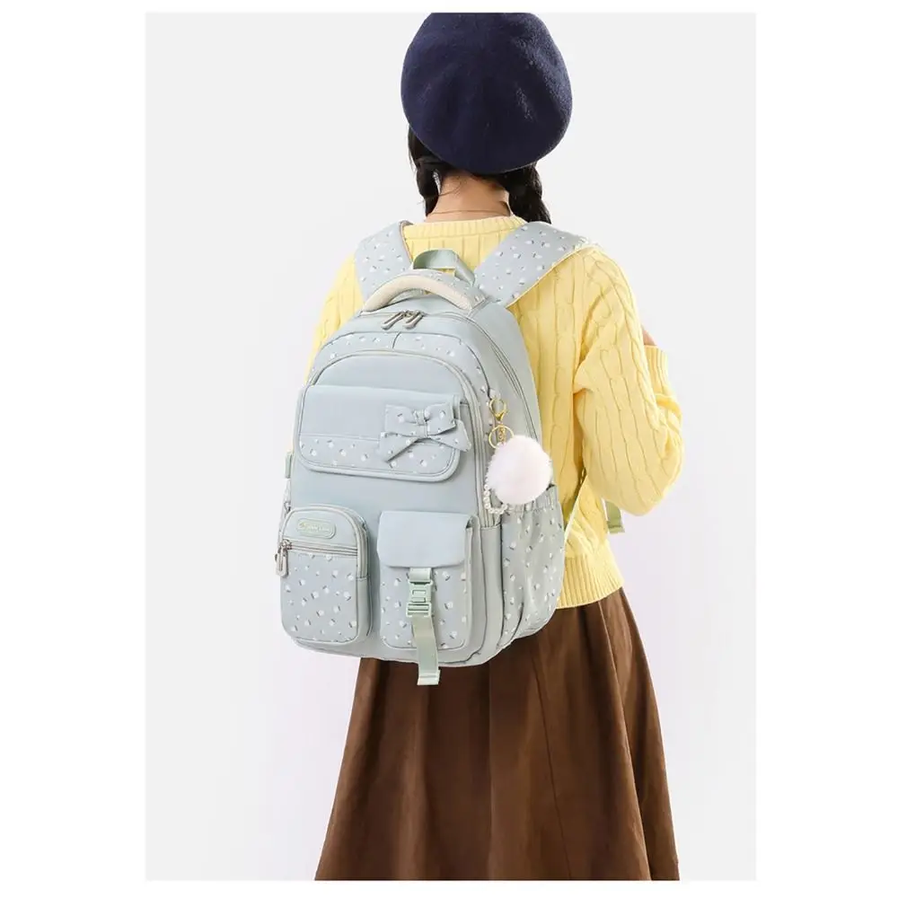 Durable Multicolor Bowknot Backpack Lightweight Multi Pockets School Bag 3D Bowknot Flower Printed Shoulder Bag Student