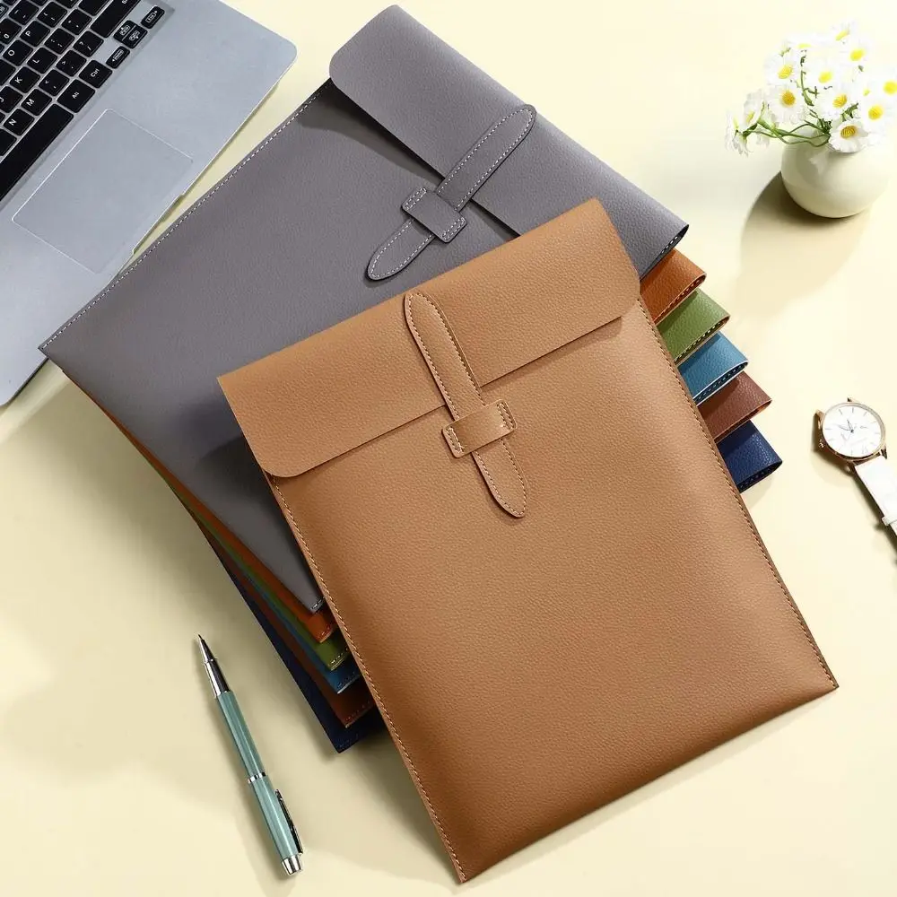 A4 Thick Document Bag Cortex Vertical Paper Organizer Leather File Folder Stationery Laptop Case Business Information Bag