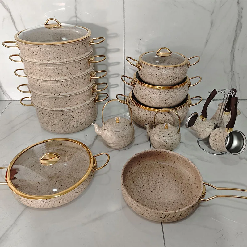 Stainless steel 23-piece set pot African stainless steel soup pot frying pan steamer kettle coffee cup set