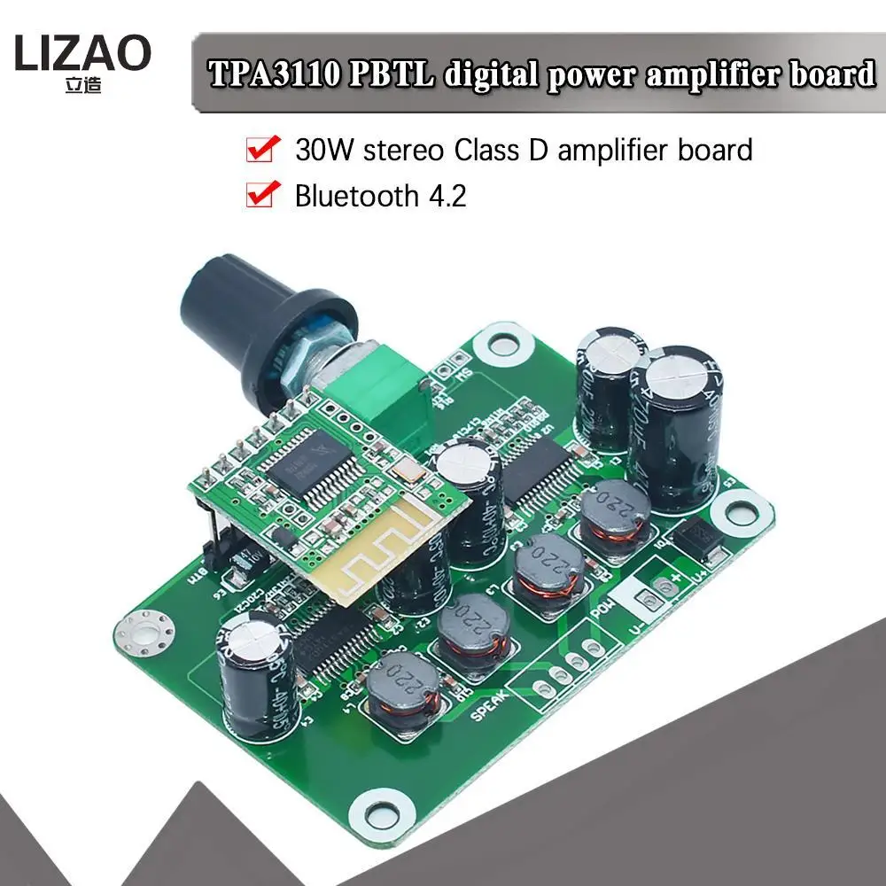 LIZAO Bluetooth 4.2 TPA3110 30w+30W Digital Stereo Audio Power Amplifier Board Module 12V-24V car USB Speaker,Portable Speaker