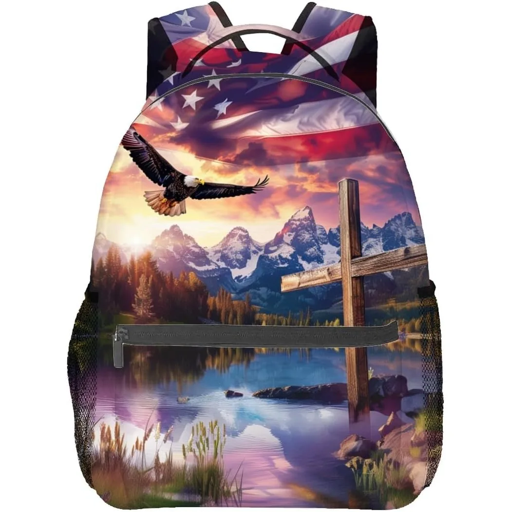 

Patriotic Eagle Backpack,American Flag Polyester Backpacks,Lightweight Double Shoulder Back Pack for Adults Teens