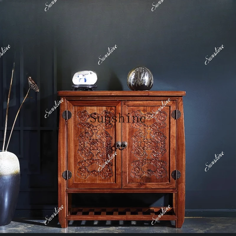 Chinese solid wood simple modern foyer/carved simple economical entrance shoe cabinet FT