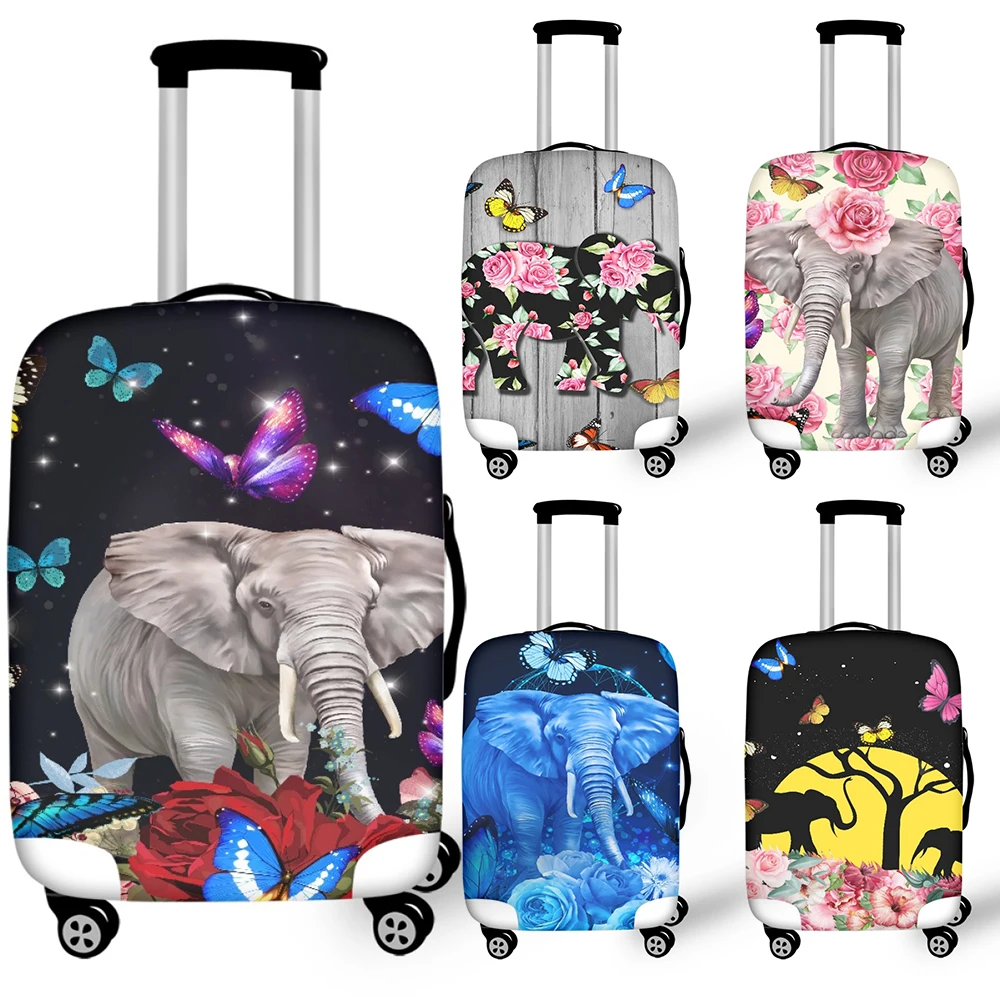 Colorful Cartoon Elephant Butterfly Easy Install Foldable Suitcase Cover Airplane Travel Luggage Protective Covers for 18-32Inch