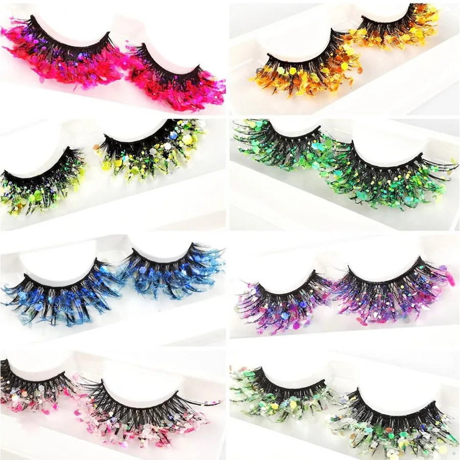 OKAYLASH 3D Pink Gold Shining Colored Eyelashes Wholesale Glitter Dramatic Volume Glow Russian Color Lashes Cosplay Halloween