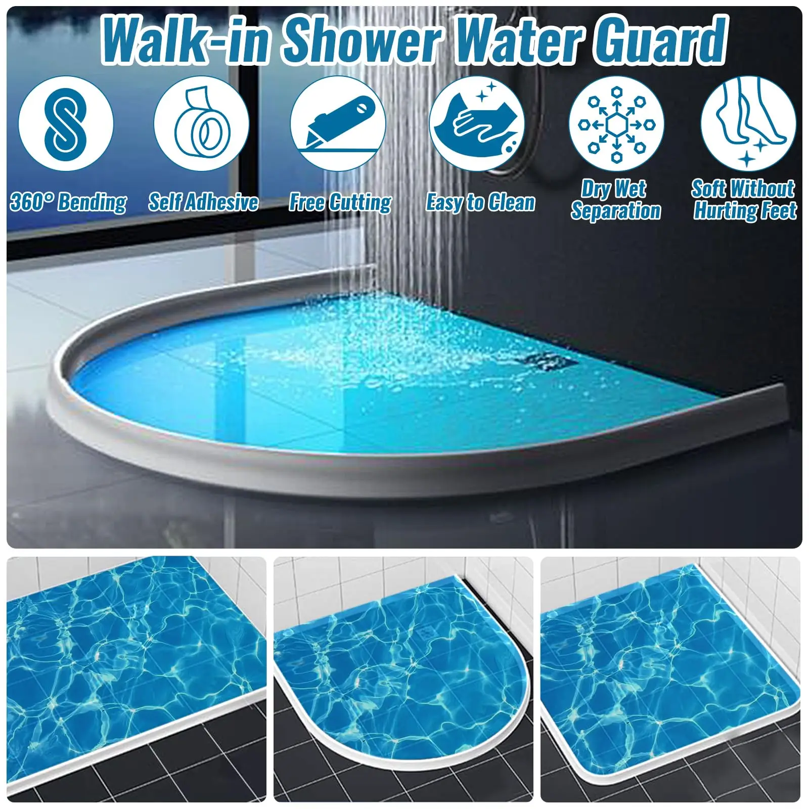 Collapsible Shower Water Dam Shower Stopper Barrier and Retention System Dry and Wet Separation Suitable for Bathroom Kitchen