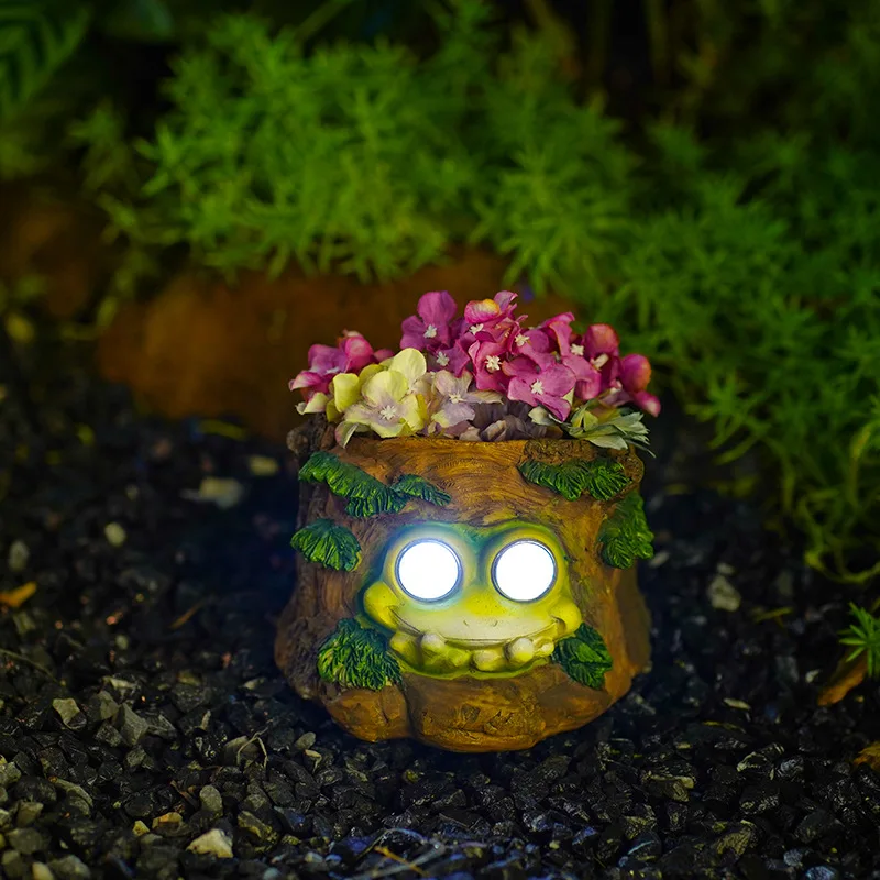 

Solar Frog Flower Pot With Led Light Succulent Planter Warterproof Resin Cactus Planter Pot Indoor Outdoor Plant Garden Decor