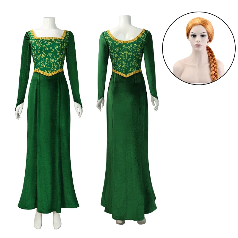 Disfraz de película Shrek para mujer, vestido verde de princesa Fiona, peluca, traje de fiesta de fantasía de carnaval, Roleplay, disfraces de Halloween