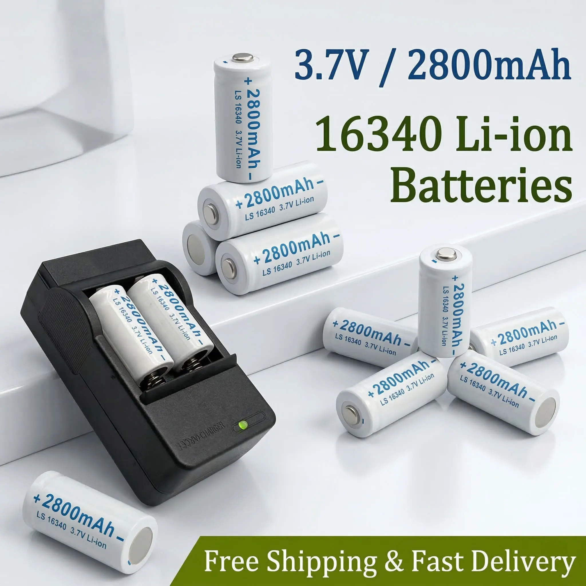 

Rechargeable 3.7V 2800mAh Lithium Ion Battery CR123A RCR123 ICR16340 & L70 Plus Charger for Safety Camera