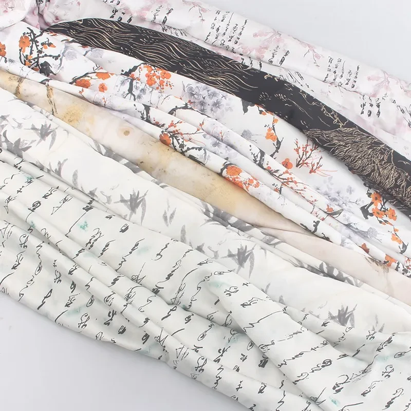 

Китайский стиль Advanced Sense of Black Пейзажная живопись Атласная шифоновая ткань с принтом Имитация парчи Имитация шифоновой марли