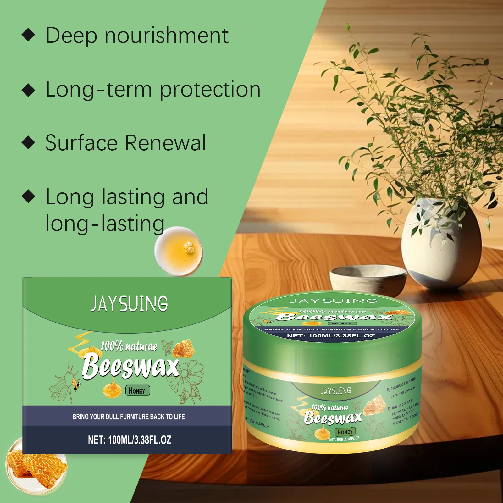 Natural Beeswax Wood Care Wax Waterproof Scratch Remove Wooden Floor Maintenance Brighten Nourish Care Wood Furniture Polish Wax
