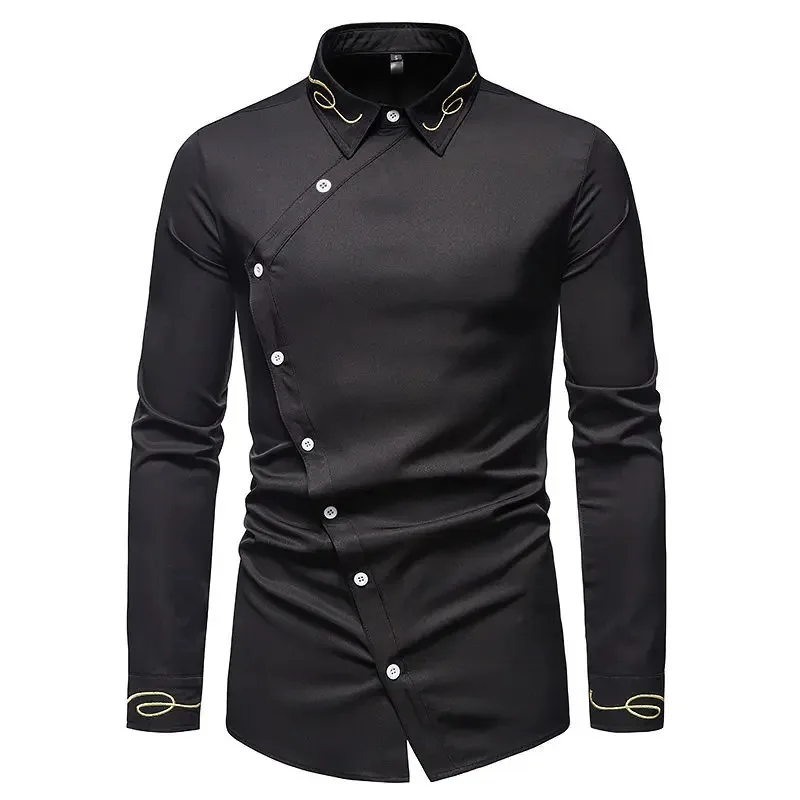 

DY20Spring/Summer New European Men's Trendy Embroidered Slanted Forefront Western Denim Men's Long Sleeve Shirt25