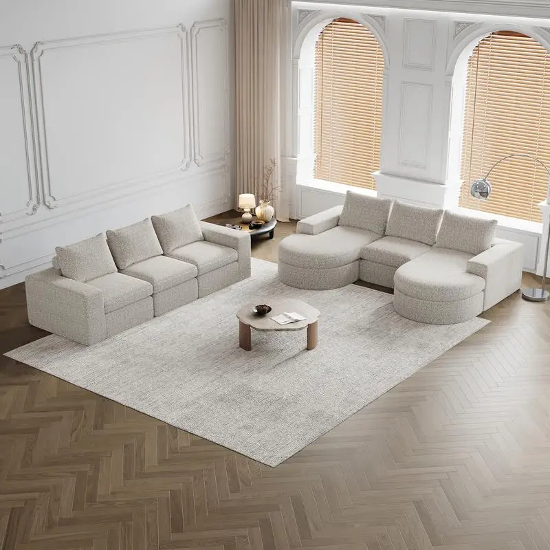 

Curved Sectional Sofa with Chaise, L-Shaped Modern Upholstered Sofa with 6 Modules, Chenille Sofa for Living Room and Bedroom,