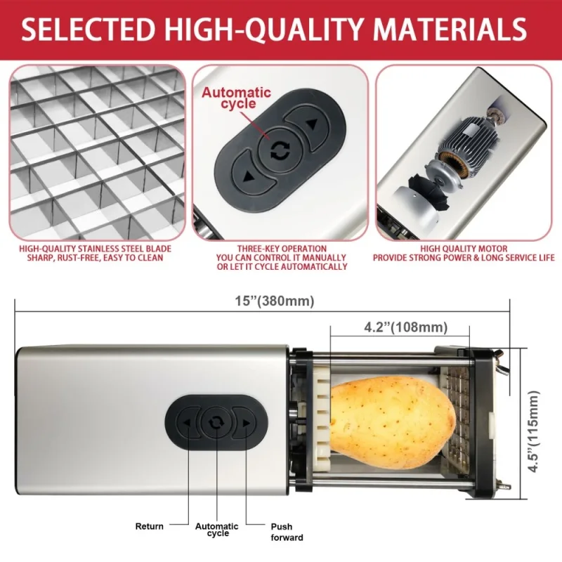 Elektrischer Pommes-Frites-Cutter mit 1/2 & 3/8 Zoll Klinge Edelstahl Gemüse kartoffel Karotten apfel für gewerbliche Haushalte