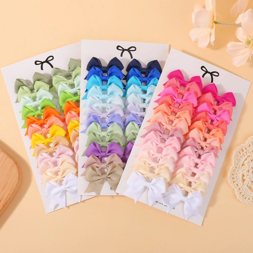 24pcs/Set Mini Hair Bows for Baby Girls Cute Grosgrain Ribbon Bowbot Pigtail Hairgrips Kids Hair Accessories Gift Set