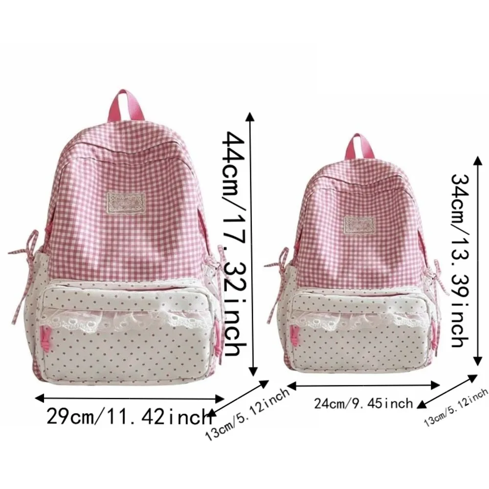 Koreanischer Stil Karierter Rucksack mit Rüschen-Design, Pastellfarben, Spitzen-Schultasche, Leichtgewicht, Große Kapazität, Gingham-Tagesrucksack, Comic Con Otaku – Detail 2