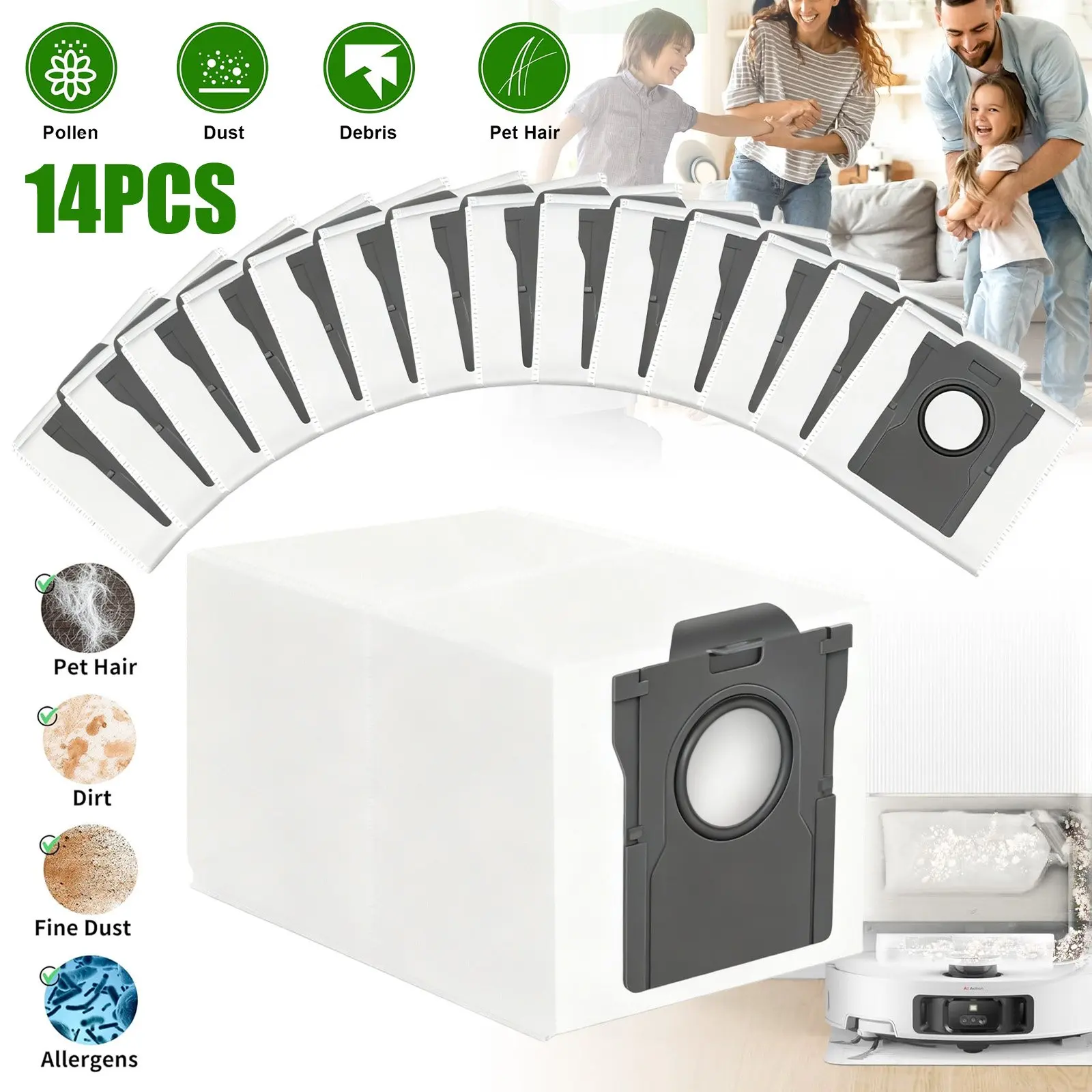 14 sztuk – wymienne worki do odkurzacza, pasujące do modeli Dreame L10s Ultra Gen 2, X50, X40 Ultra, L40S, L10s Pro Ultra, Heat, L40, L50 Pro Ultra, Mova E30, Ultra P50, V50, Z50, X30 Ultra. Duże,