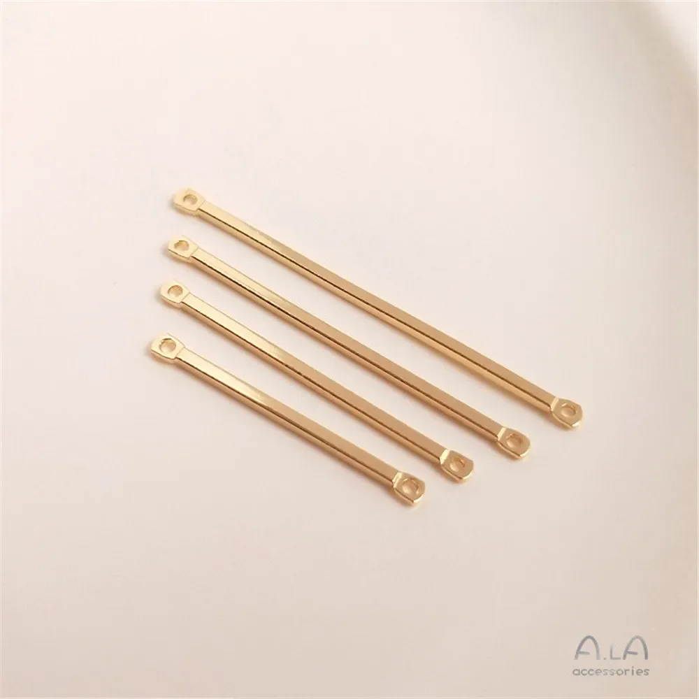14K gouden accessoires dubbel gat drijfstang rechthoekige buis dubbele hangende DIY handstok oorstok hoofdaccessoires