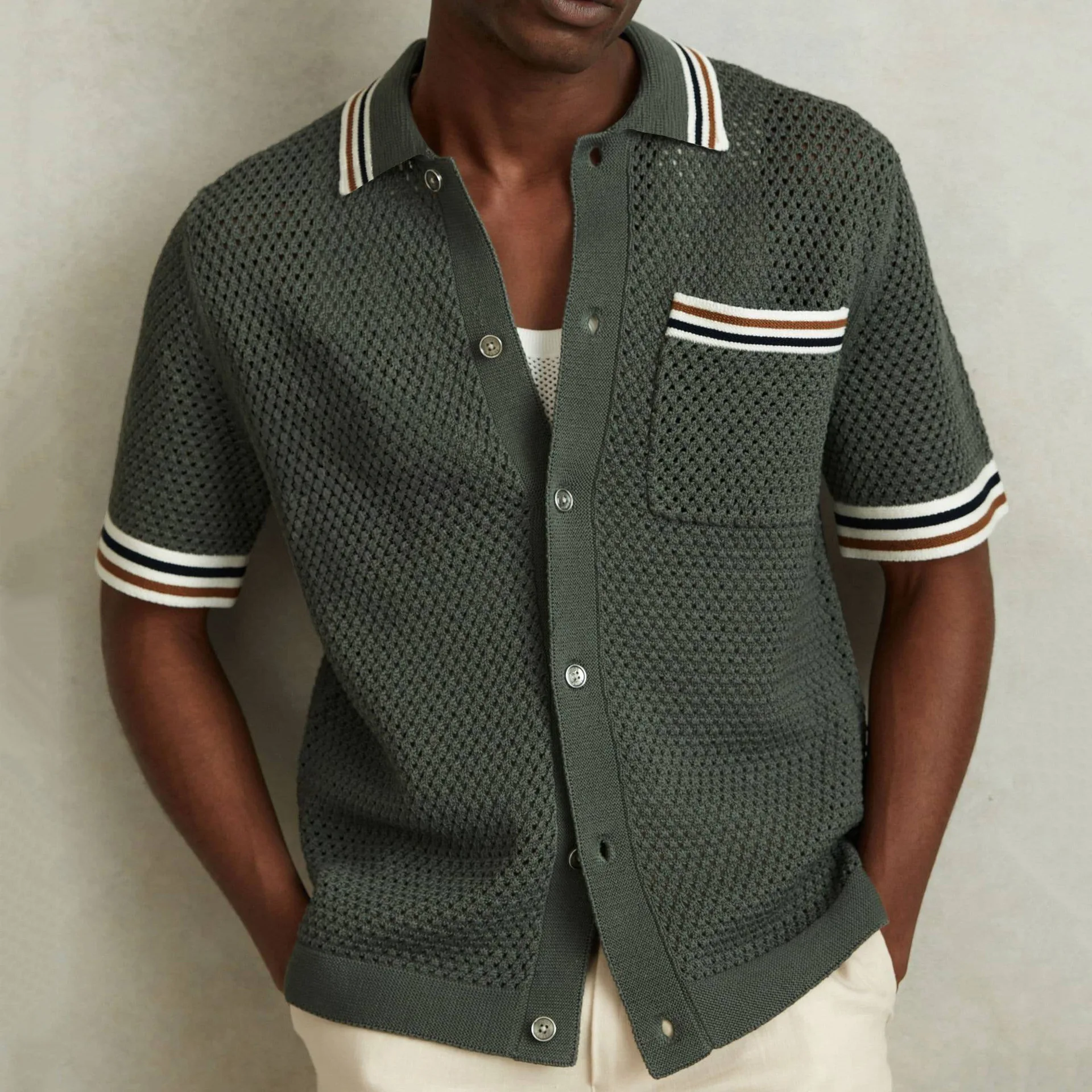 

Men's New Summer Best-selling Fashionable, Trendy, Comfortable and Casual Hollow-out Knitted Shirt & Casual Polo Shirt for Men