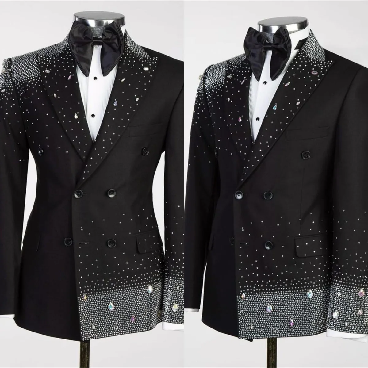 

Мужской костюм с блестящими стразами, пальто, смокинги с остроконечными лацканами, двубортная одежда для жениха, деловая вечеринка, блейзер на заказ