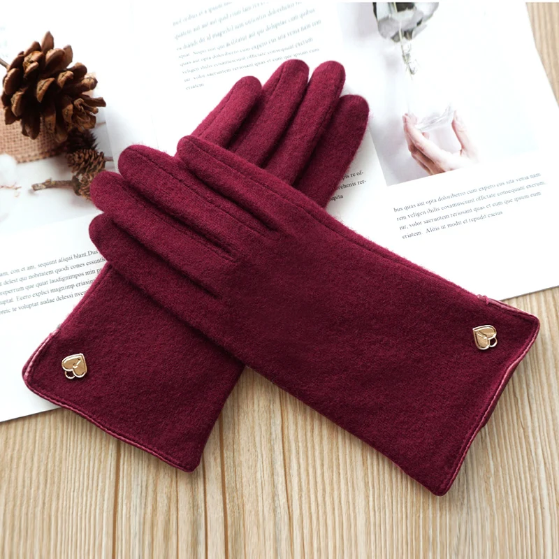 Winter Women\'s Wool Double Layer Plus Velvet Thick Touch Screen Warm Driving Gloves Female Outdoor Riding Cashmere Mittens S106