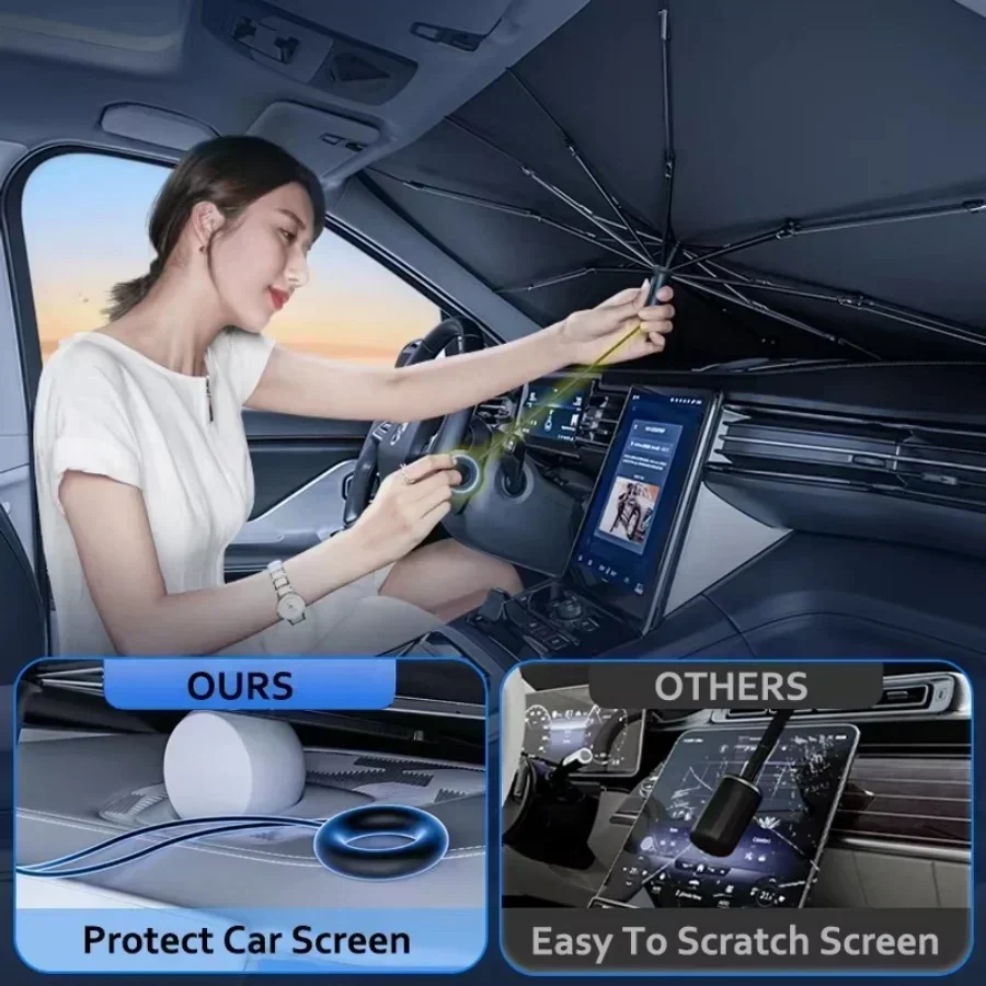 لجي إم سي كانيون مظلة شمسية للسيارة حبل سحب مقبض مضاد للخدش مظلة شمسية للزجاج الأمامي-ترقية قماش مزدوج الطبقة