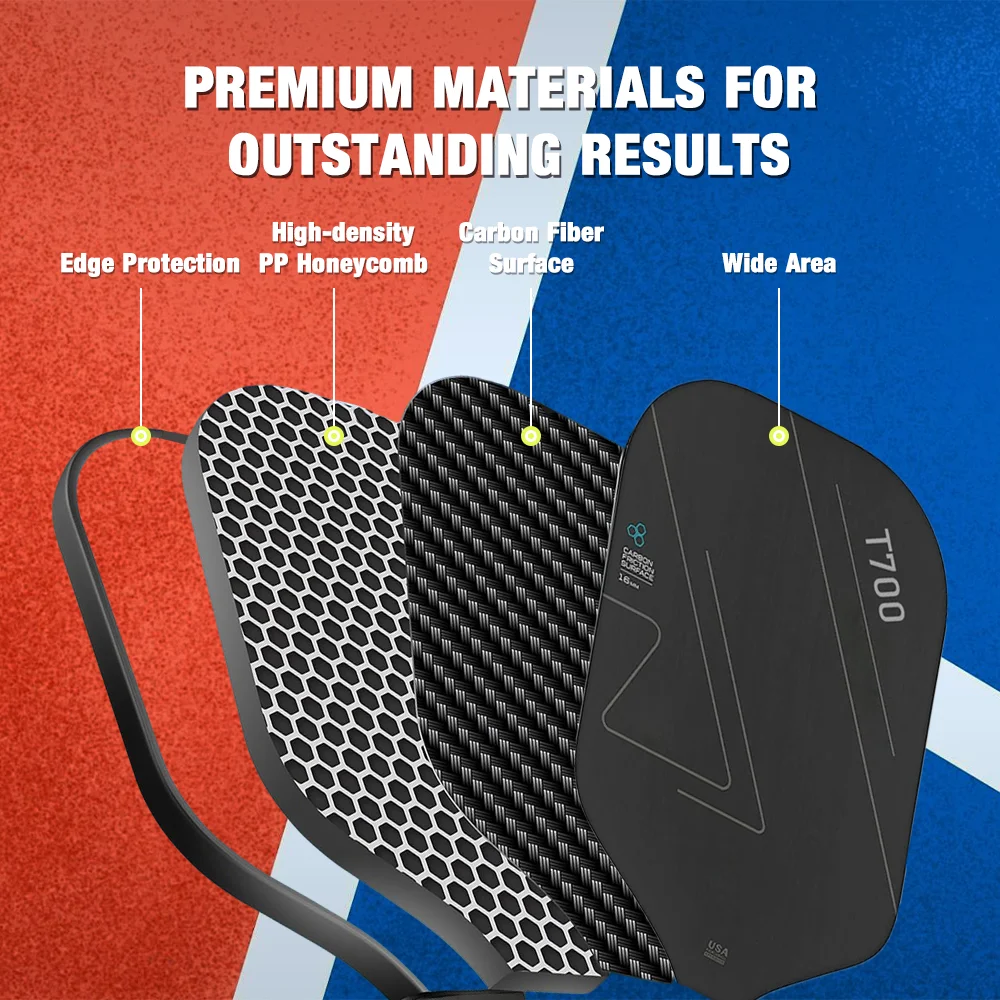 USAPA Approved T700 Raw Carbon Fiber Pickleball Paddle Spin Textured Surface