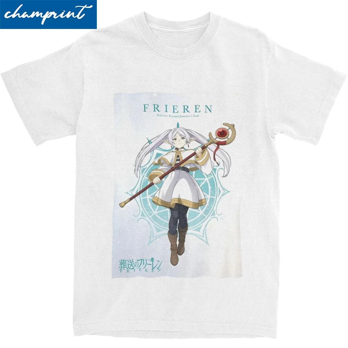 Frieren Anime T-Shirt Men Women Manga Vintage 100% Cotton Tee Shirt Crewneck Short Sleeve T Shirts Plus Size Clothing