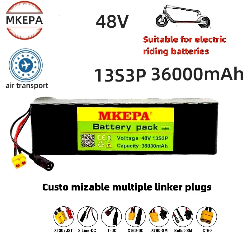 

48v 36000mAh 1000w 13S3P Lithium Ion Battery Suitable for electric riding batteries BMS+52.6V 2A Charger