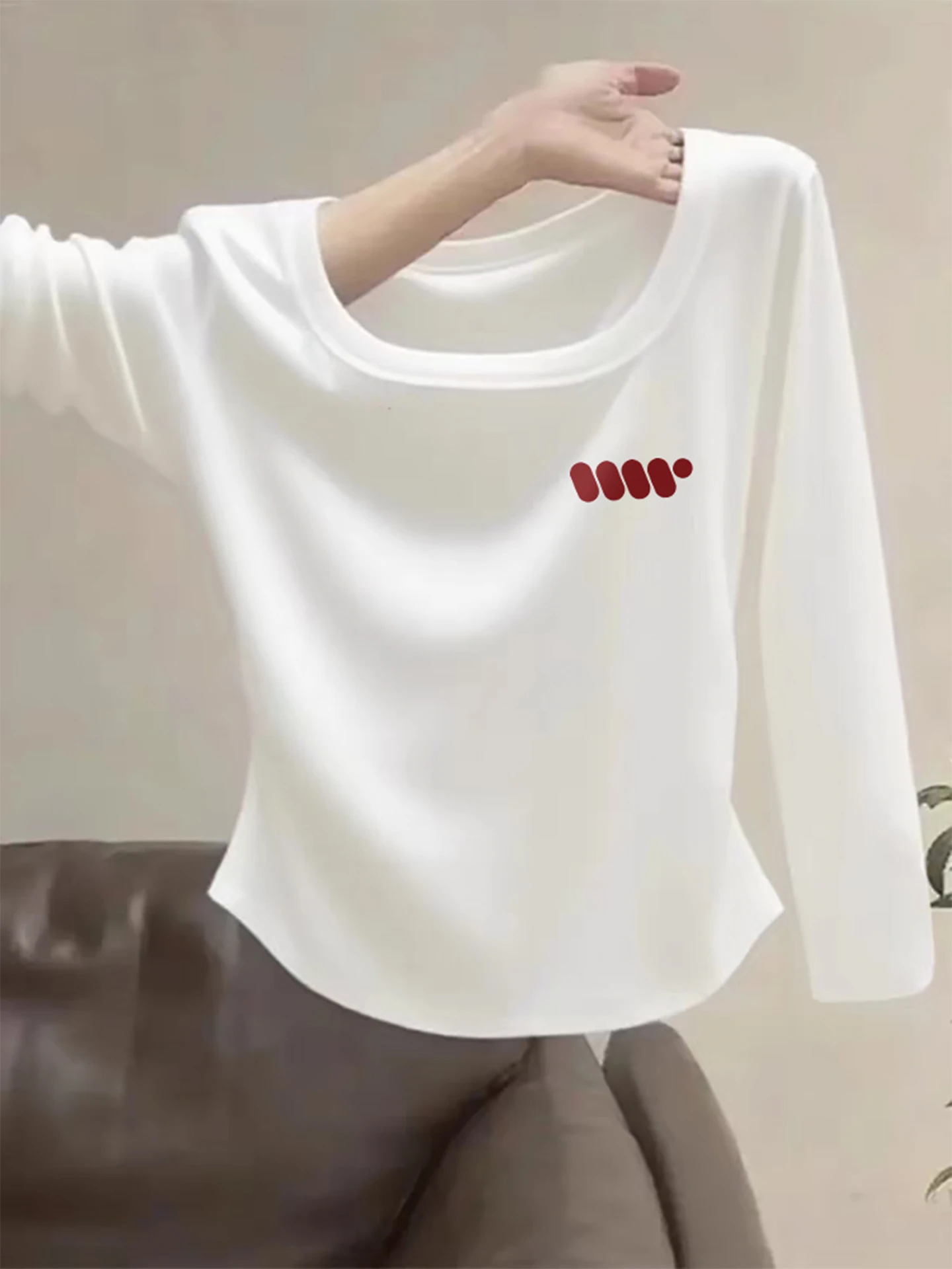 2025년 신상 여성용 면 긴팔 티셔츠 스퀘어 칼라 기본 슬림핏 출퇴근 패션 편안하고 통기성 좋은