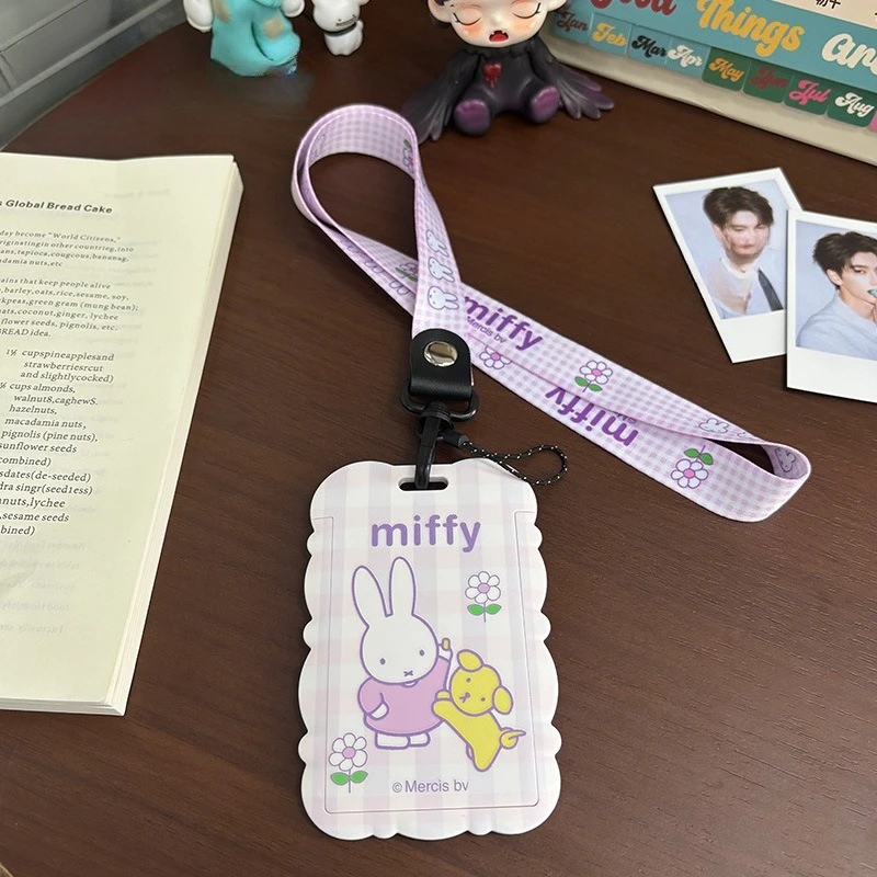 Miffy Anime Peripheral Cartoon Plastic Card Holder Creative Kawaii Girl-Heart Anti-Lost Long Neck Strap ID Card Protective Cover view 6